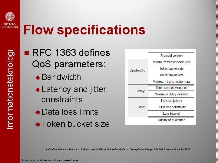 Informationsteknologi Flow specifications RFC 1363 defines Qo. S parameters: Bandwidth Latency and jitter constraints