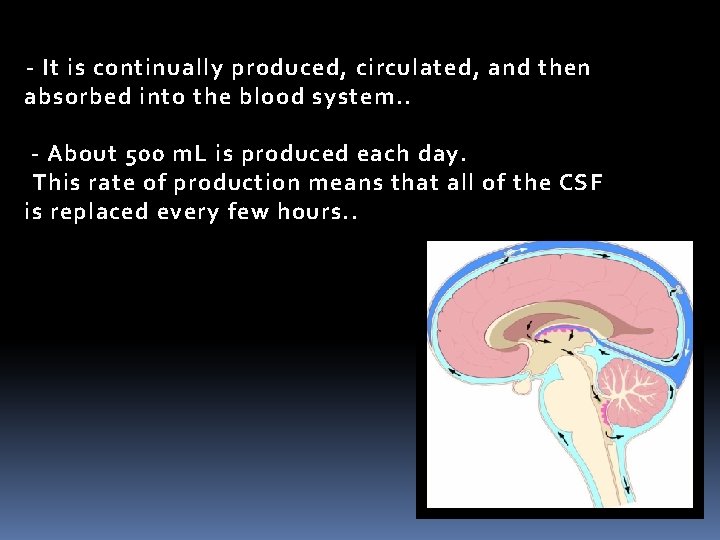 - It is continually produced, circulated, and then absorbed into the blood system. .