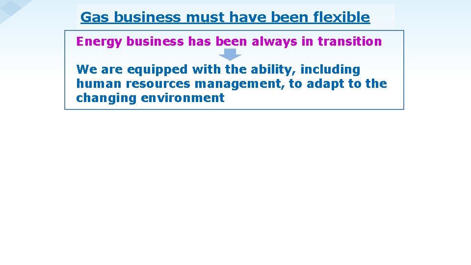 Gas business must have been flexible Energy business has been always in transition We