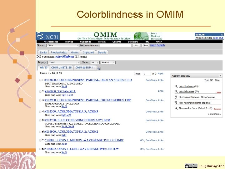 Colorblindness in OMIM Doug Brutlag 2011 