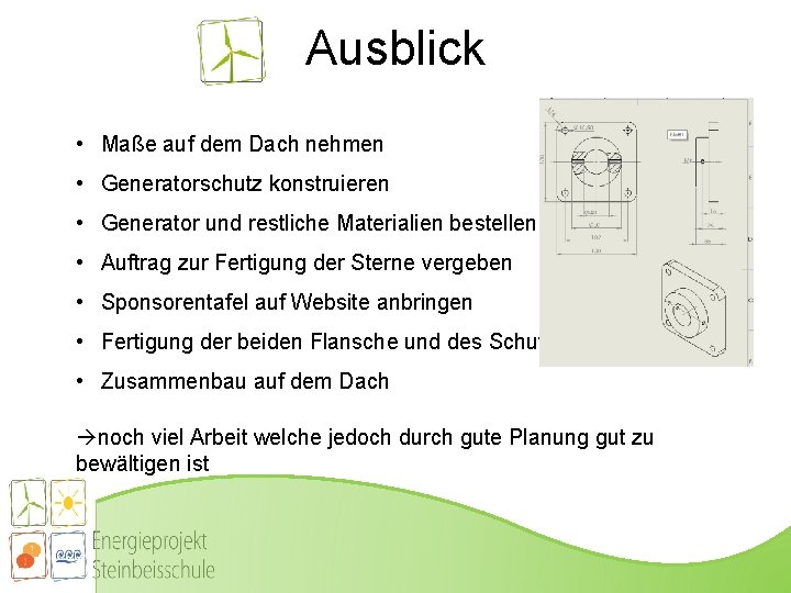 Ausblick • Maße auf dem Dach nehmen • Generatorschutz konstruieren • Generator und restliche