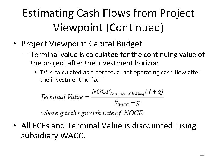 Estimating Cash Flows from Project Viewpoint (Continued) • Project Viewpoint Capital Budget – Terminal
