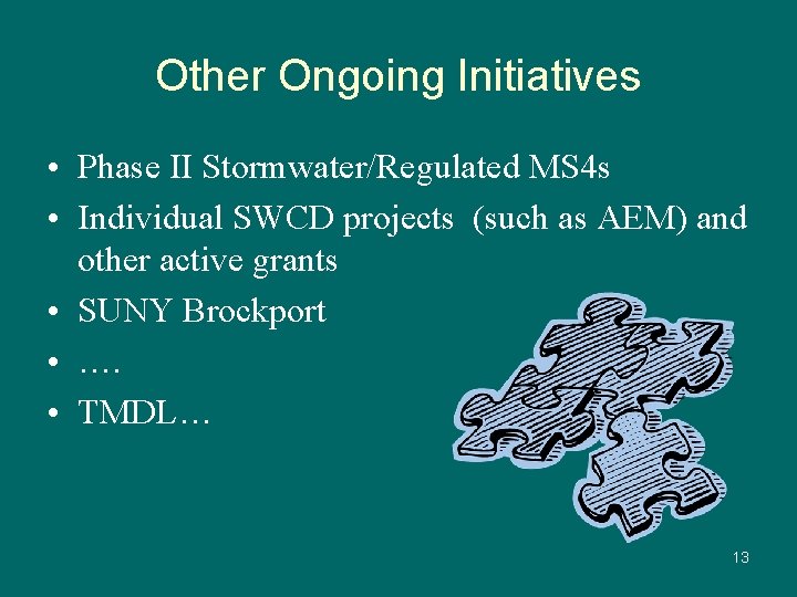 Other Ongoing Initiatives • Phase II Stormwater/Regulated MS 4 s • Individual SWCD projects