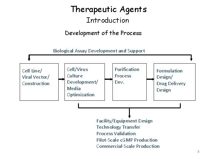 Therapeutic Agents Introduction Development of the Process Biological Assay Development and Support Cell Line/