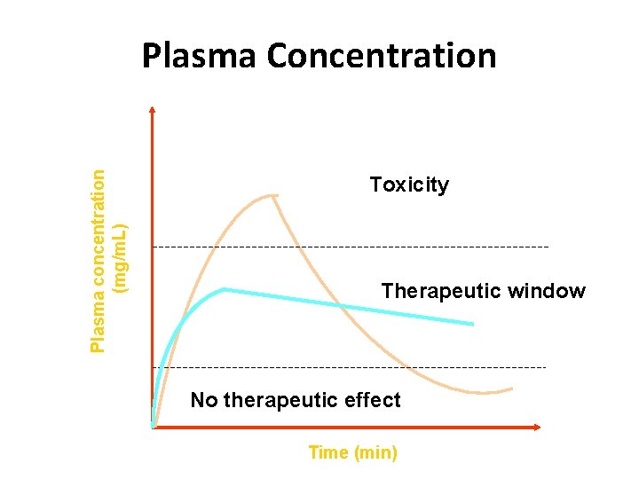 Plasma concentration (mg/m. L) Plasma Concentration Toxicity Therapeutic window No therapeutic effect Time (min)