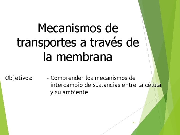 Mecanismos de transportes a través de la membrana Objetivos: - Comprender los mecanismos de