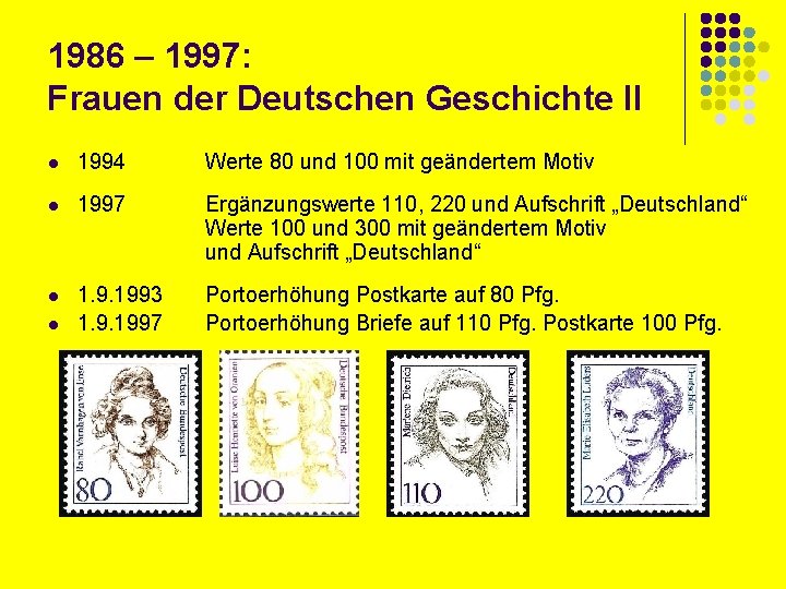 1986 – 1997: Frauen der Deutschen Geschichte II l 1994 Werte 80 und 100