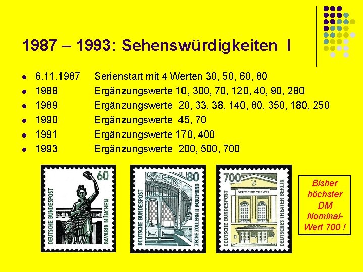 1987 – 1993: Sehenswürdigkeiten I l l l 6. 11. 1987 1988 1989 1990