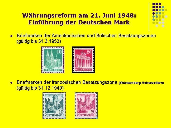 Währungsreform am 21. Juni 1948: Einführung der Deutschen Mark l Briefmarken der Amerikanischen und