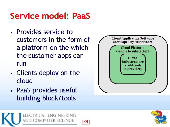 Service model: Paa. S Provides service to customers in the form of a platform Service model: Paa. S Provides service to customers in the form of a platform