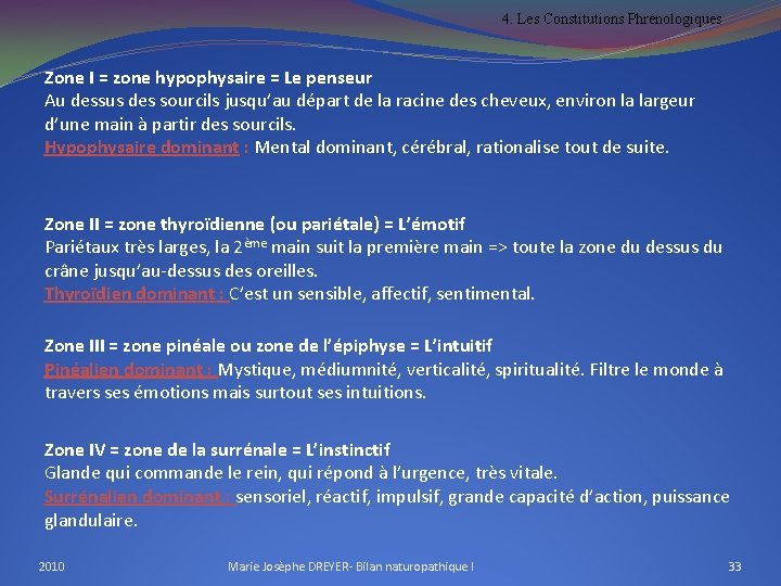 4. Les Constitutions Phrénologiques Zone I = zone hypophysaire = Le penseur Au dessus