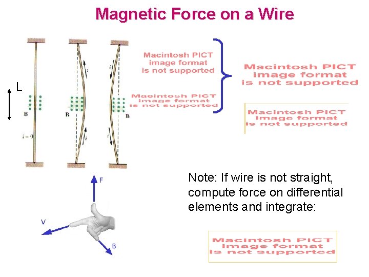Magnetic Force on a Wire L Note: If wire is not straight, compute force