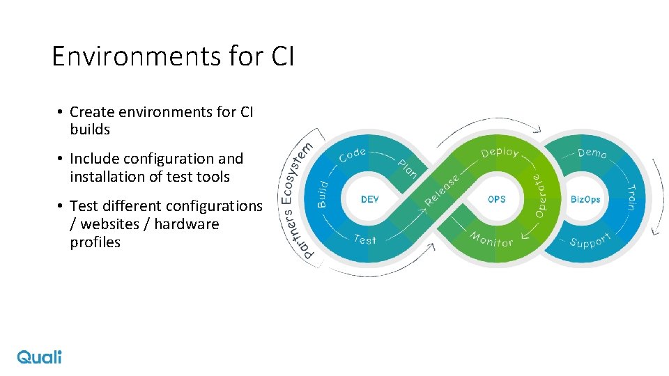 Environments for CI • Create environments for CI builds • Include configuration and installation