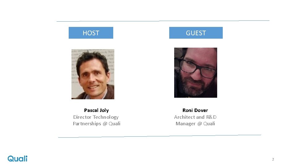 HOST Pascal Joly Director Technology Partnerships @ Quali GUEST Roni Dover Architect and R&D
