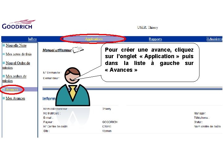 Pour créer une avance, cliquez sur l’onglet « Application » puis dans la liste