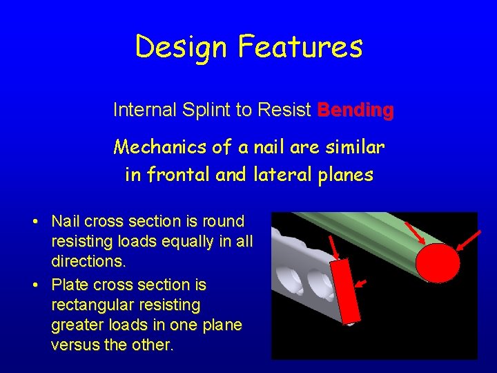 Design Features Internal Splint to Resist Bending Mechanics of a nail are similar in