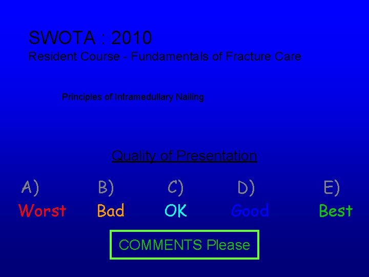 SWOTA : 2010 Resident Course - Fundamentals of Fracture Care Principles of Intramedullary Nailing