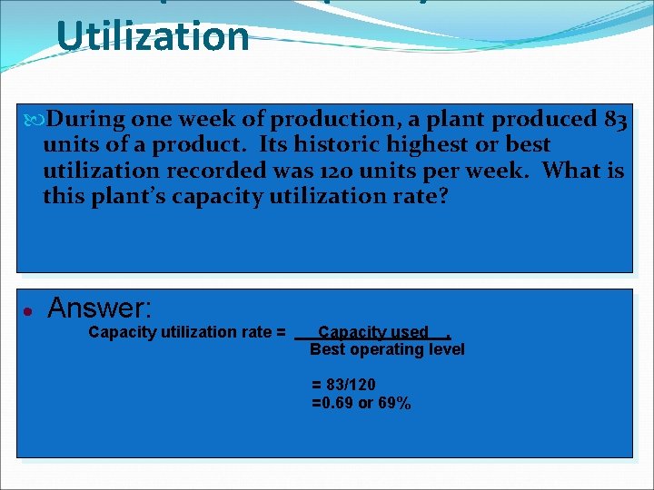 Utilization During one week of production, a plant produced 83 units of a product.