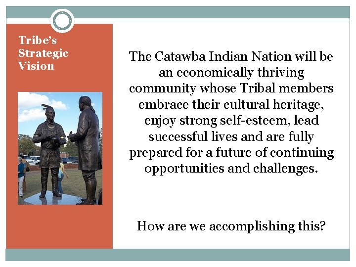 Tribe’s Strategic Vision The Catawba Indian Nation will be an economically thriving community whose
