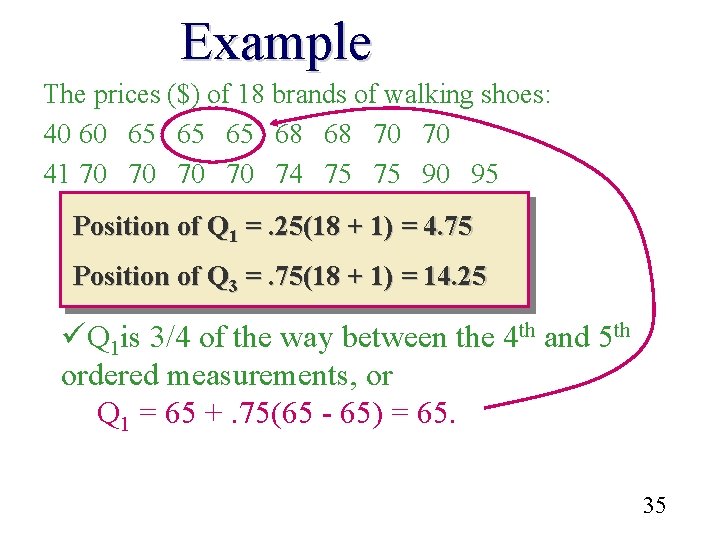 Example The prices ($) of 18 brands of walking shoes: 40 60 65 65