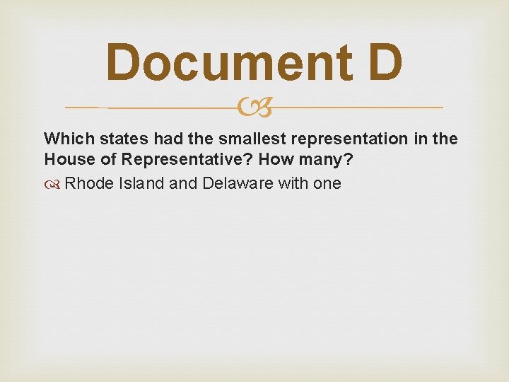 Document D Which states had the smallest representation in the House of Representative? How
