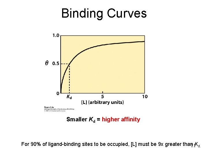 Binding Curves Smaller Kd = higher affinity For 90% of ligand-binding sites to be