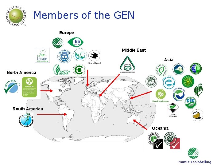 Members of the GEN Europe Middle East Asia North America South America Oceania Nordic Members of the GEN Europe Middle East Asia North America South America Oceania Nordic