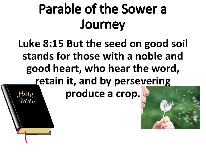 Parable of the Sower a Journey Luke 8: 15 But the seed on good