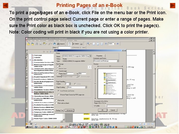 Printing Pages of an e-Book To print a page/pages of an e-Book, click File