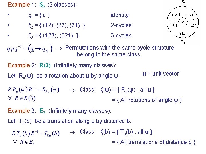 Example 1: S 3 (3 classes): • ξ 1 = { e } identity