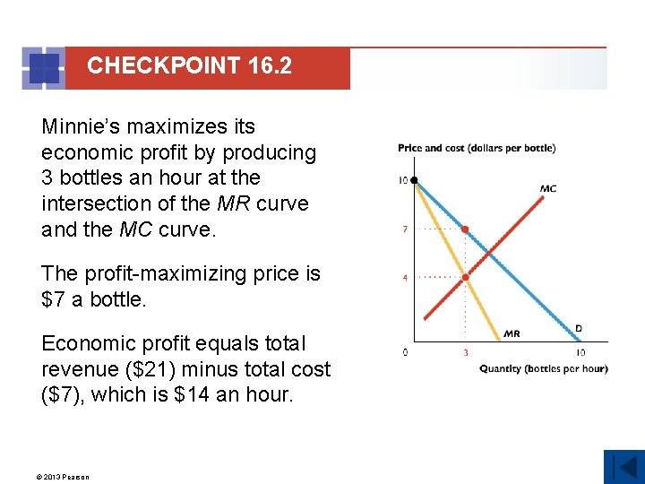 CHECKPOINT 16. 2 Minnie’s maximizes its economic profit by producing 3 bottles an hour