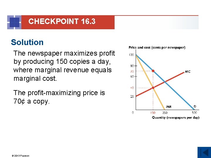 CHECKPOINT 16. 3 Solution The newspaper maximizes profit by producing 150 copies a day,