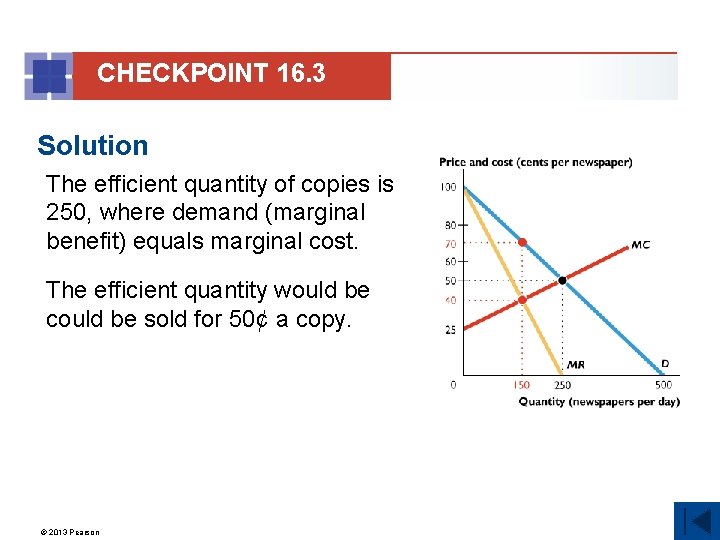 CHECKPOINT 16. 3 Solution The efficient quantity of copies is 250, where demand (marginal