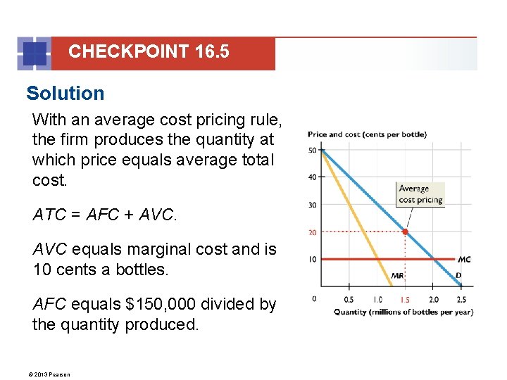 CHECKPOINT 16. 5 Solution With an average cost pricing rule, the firm produces the