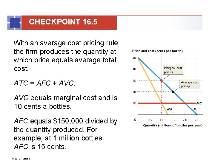 CHECKPOINT 16. 5 With an average cost pricing rule, the firm produces the quantity