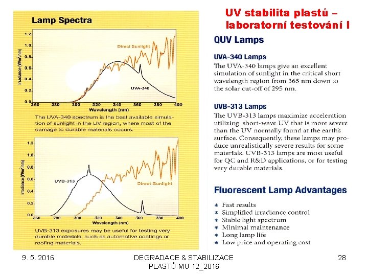 UV stabilita plastů – laboratorní testování I 9. 5. 2016 DEGRADACE & STABILIZACE PLASTŮ