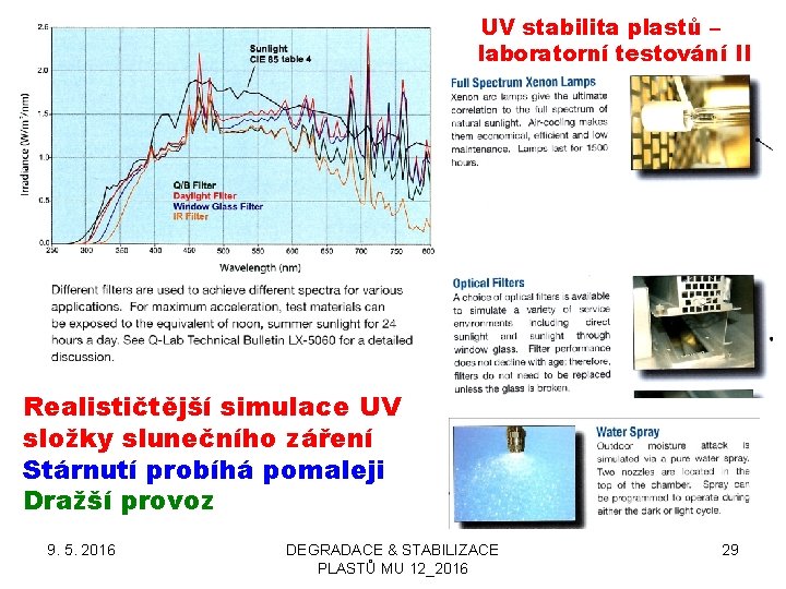 UV stabilita plastů – laboratorní testování II Realističtější simulace UV složky slunečního záření Stárnutí