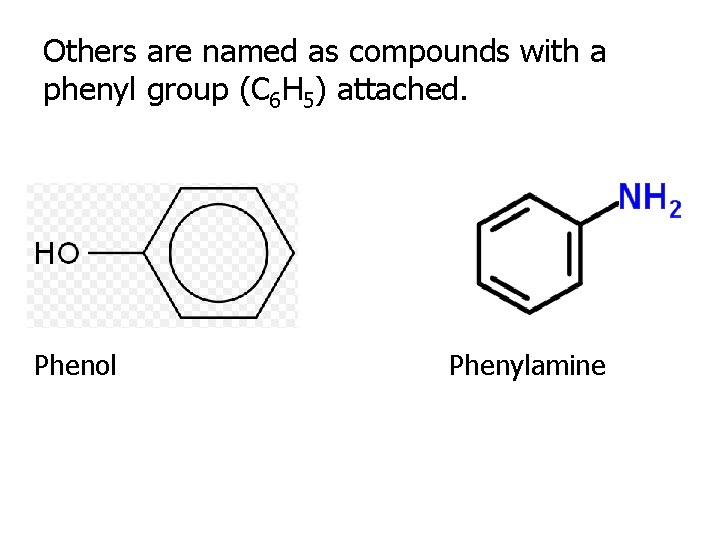 Others are named as compounds with a phenyl group (C 6 H 5) attached.