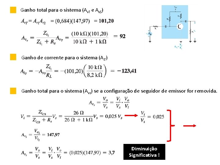 Ganho total para o sistema (Av. T e Av. S) Ganho de corrente para