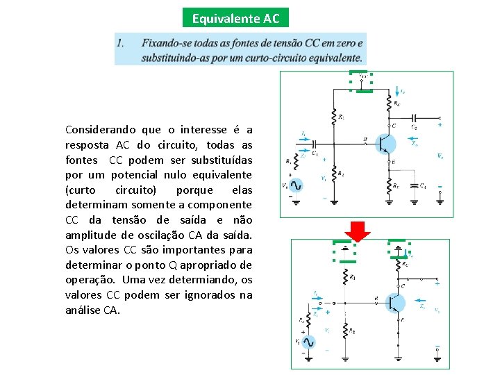 Equivalente AC Considerando que o interesse é a resposta AC do circuito, todas as