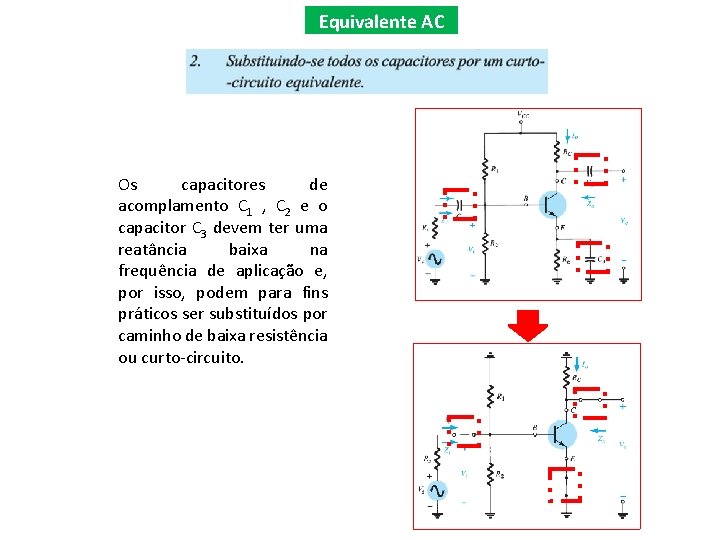 Equivalente AC Os capacitores de acomplamento C 1 , C 2 e o capacitor