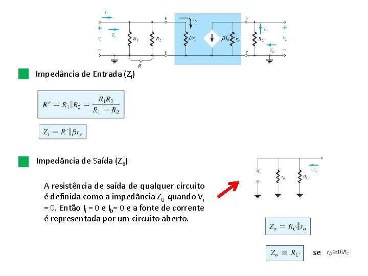 Impedância de Entrada (Zi) Impedância de Saída (Zo) A resistência de saída de qualquer