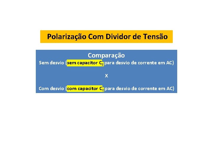 Polarização Com Dividor de Tensão Comparação Sem desvio (sem capacitor CE para desvio de