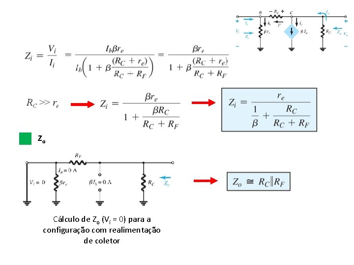 Zo Cálculo de Zo (Vi = 0) para a configuração com realimentação de coletor