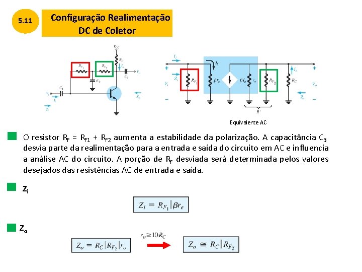 5. 11 Configuração Realimentação DC de Coletor Equivalente AC O resistor RF = RF