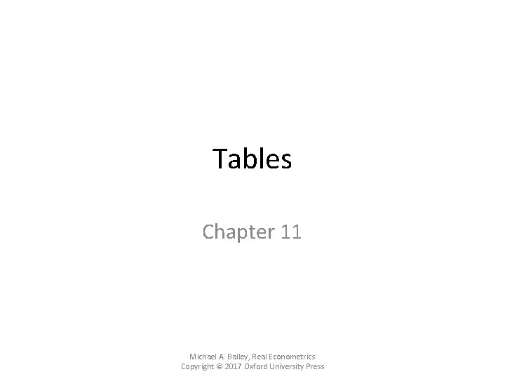 Tables Chapter 11 Michael A. Bailey, Real Econometrics Copyright © 2017 Oxford University Press