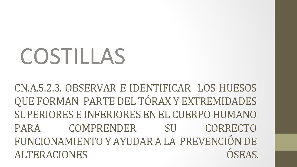 COSTILLAS CN. A. 5. 2. 3. OBSERVAR E IDENTIFICAR LOS HUESOS QUE FORMAN PARTE