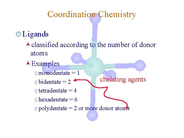 Coordination Chemistry ¿ Ligands ©classified according to the number of donor atoms ©Examples ô