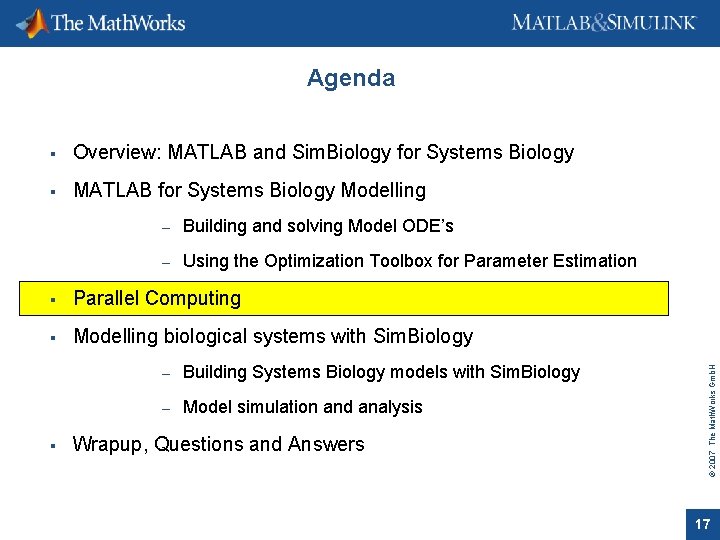  Overview: MATLAB and Sim. Biology for Systems Biology MATLAB for Systems Biology Modelling
