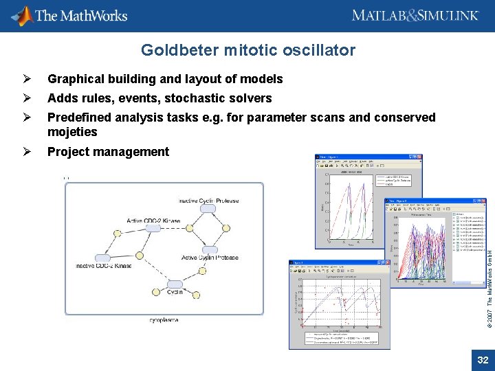 Ø Graphical building and layout of models Ø Adds rules, events, stochastic solvers Ø